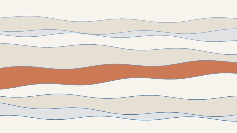 Ten horizontal layers in paper, sand and pale slate stacked like sediment, their boundaries gently undulating, with the sixth layer from the top filled in clay.