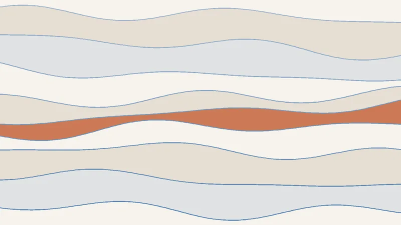 Ten horizontal layers in paper, sand and pale slate stacked like sediment, their boundaries gently undulating, with the sixth layer from the top filled in clay.