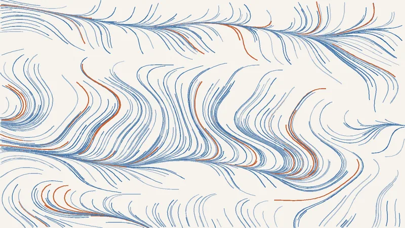 Abstract illustration: hundreds of slate lines flowing in from every direction and converging on one point at the right, with a few clay lines among them, suggesting many kinds of input written into one record.